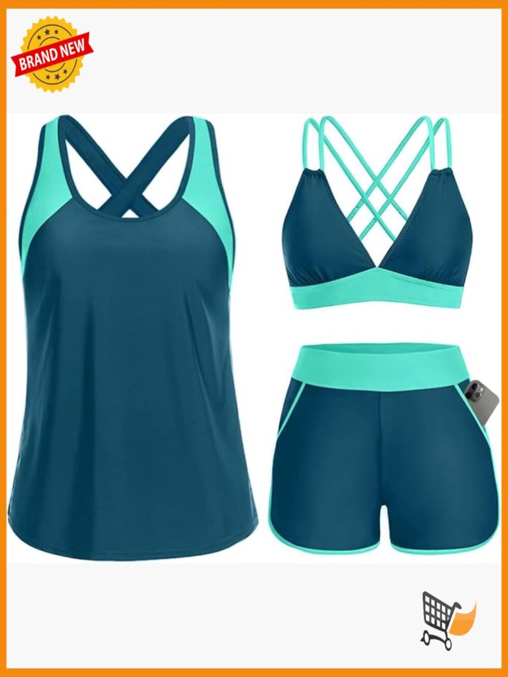 3 Piece Tankini Set with Tummy Control High Waisted Shorts